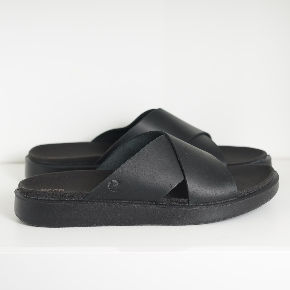 $120 Ecco Flowt M Crosstrap Sandals Comfort Slides Black Leather Men 11-11.5/ 45